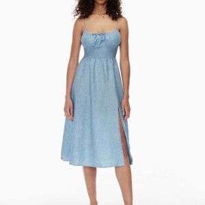 Aritzia Wilfred 100% Organic Linen Genoa Linen Midi Dress in Blue Size Medium